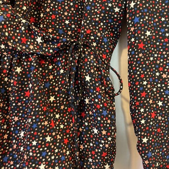 Madewell Silk Ruffle-Hem Wrap Top in Starry Night Star Print Blouse Size S - Picture 9 of 12